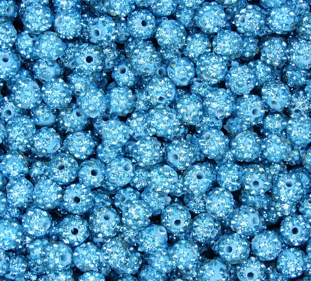 ДШ003НН8 Бусины из полимерной глины и хрустальных страз, цвет: голубой, размер: 8 мм, 6 шт.