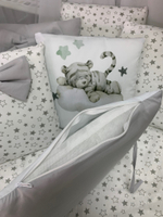 Комплект в кроватку 18 предметов "Сонный тигренок" серый, сатин