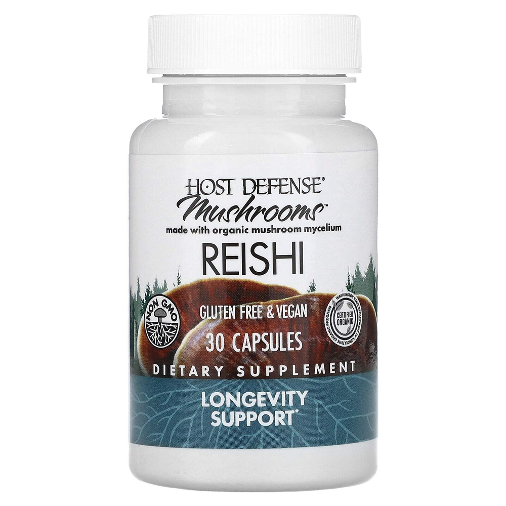 Host Defense, Грибы, рейши, 30 капсул (0,5 г в 1 капсуле)