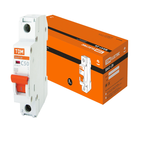 TDM Автоматический выключатель ВА47-29 1P 50А 4,5кА х-ка С SQ0206-0079