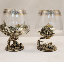 Набор из 2-х бокалов для коньяка "Охота на глухаря и Охота на кабана" (подарочный футляр)