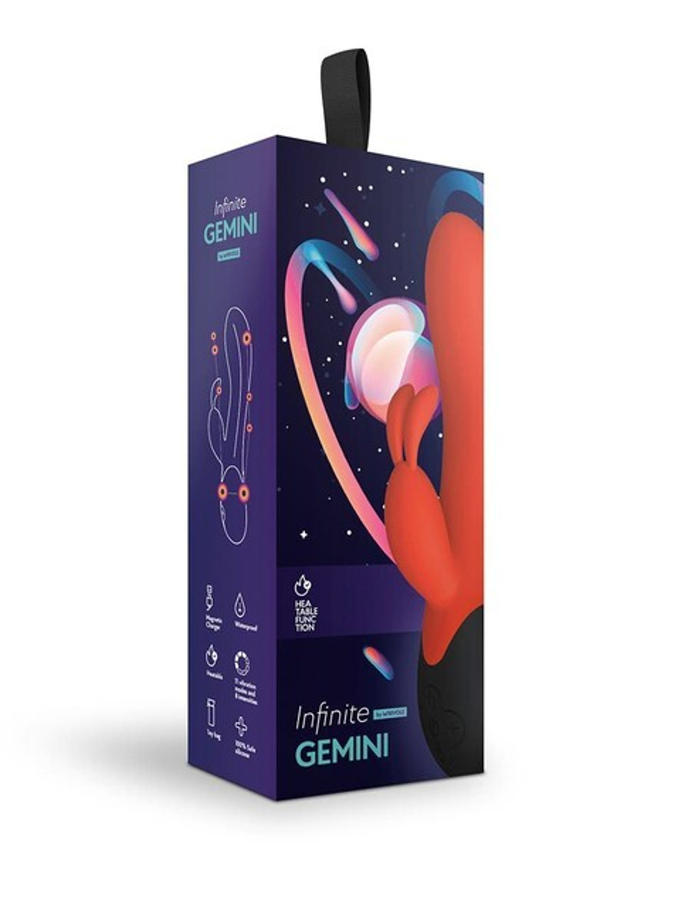 Вибратор с функцией нагрева и клиторальным стимулятором-кроликом Gemini (11 режимов) (Цвет: красный с черным)