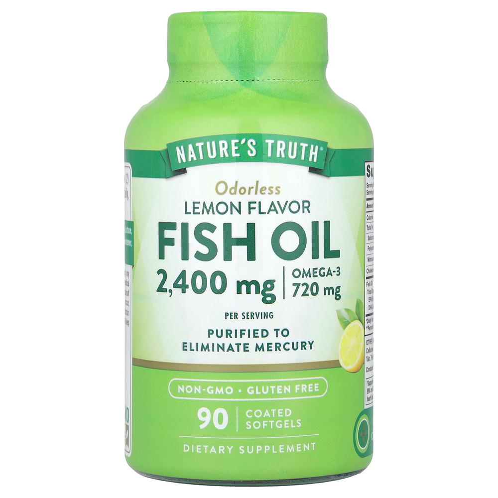 Nature's Truth, рыбий жир, со вкусом лимона, 90 капсул, покрытых оболочкой (1200 мг в 1 капсуле)