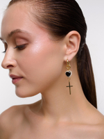 Моносерьга "Cross" Soul" с черным цирконием Gold