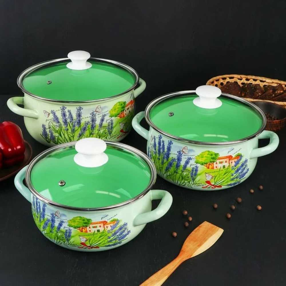 Набор эмалированной посуды 6 пр, кастрюли 2,3,4 л, Керчь, Тоскана-Экстра