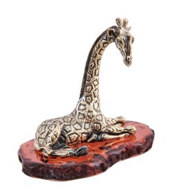 Народные промыслы AM- 529 Фигурка «Жираф Масайский Мама» (латунь, янтарь)