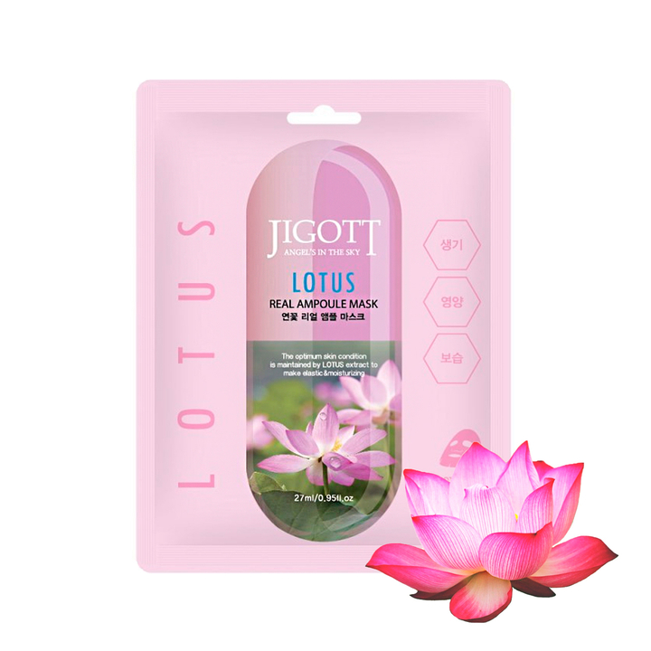 Маска для лица Jigott Lotus Real Ampoule Mask тканевая Лотос 27 мл