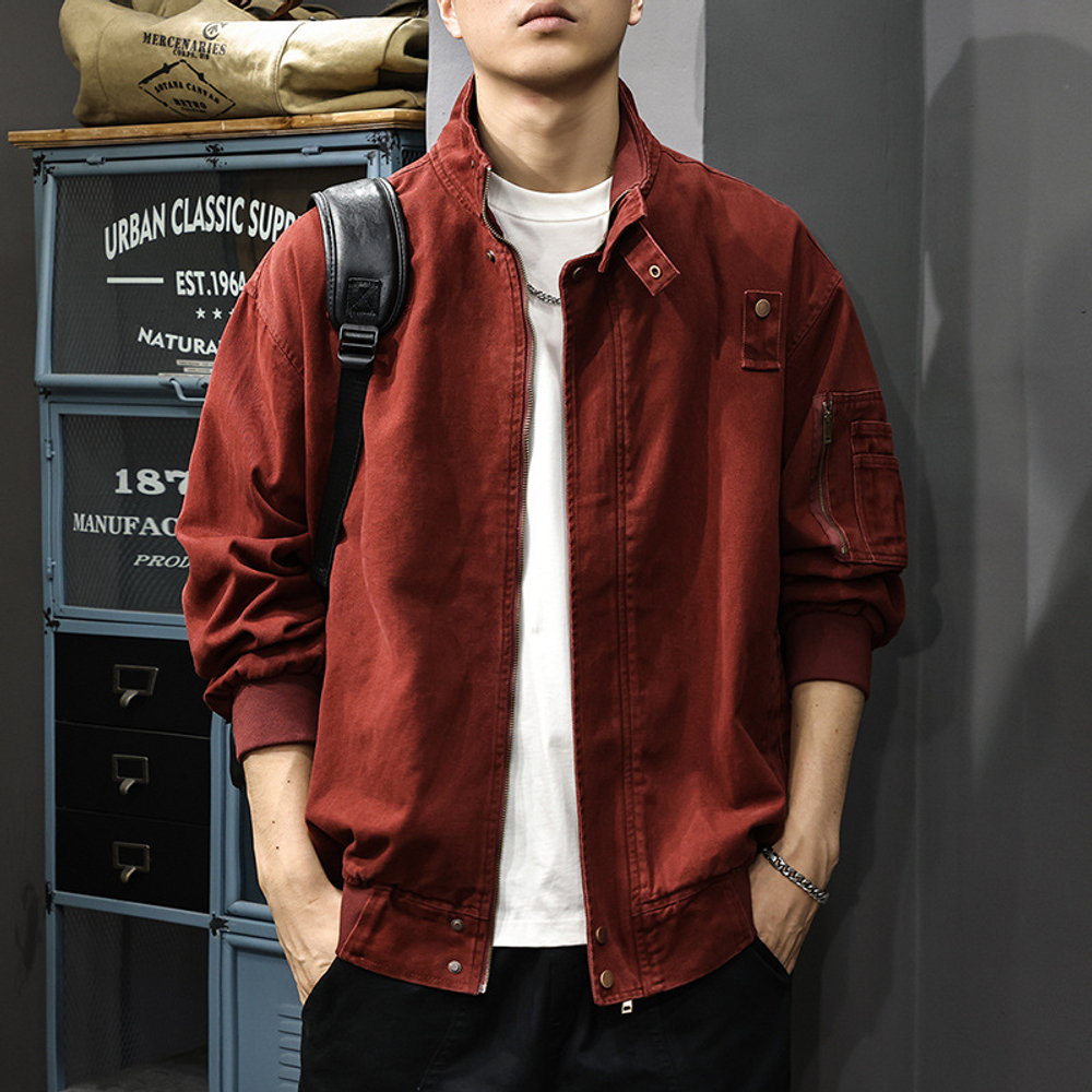 Хлопковая рабочая куртка с воротником-стойкой, мужская ретро-вышитая американская повседневная охотничья свободная куртка,Осень-зима