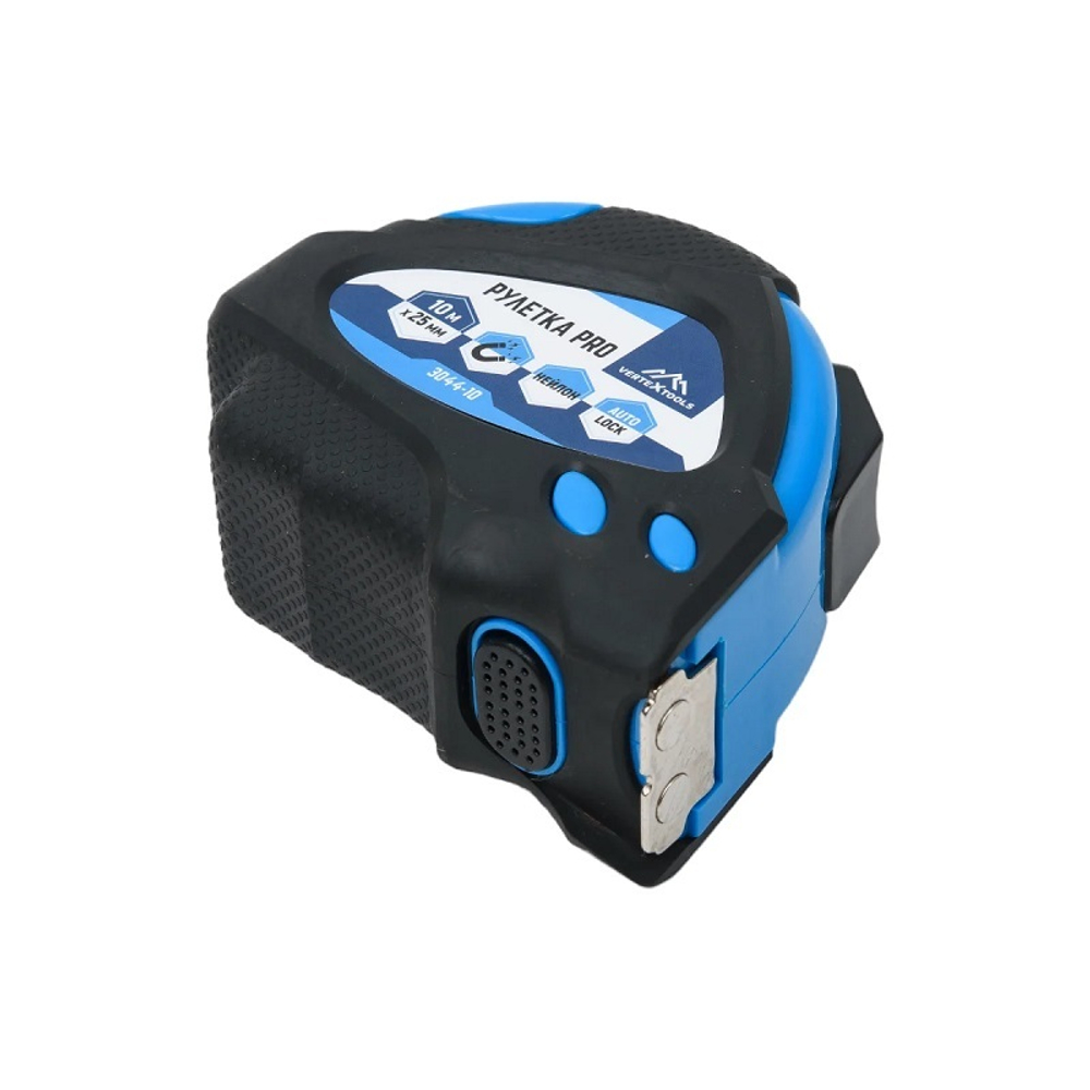 Рулетка 10 м 25 мм обрезиненный корпус, автостоп VERTEXTOOLS
