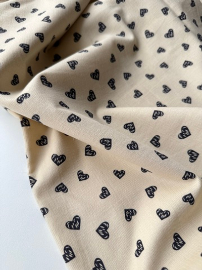 Микровельвет 100% хлопок Чёрные сердечки