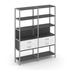 Shelf System Двухсекционный стеллаж пятиярусный с ящиками SN.STM-522 Антрацит/Белый/Металл Серый 159