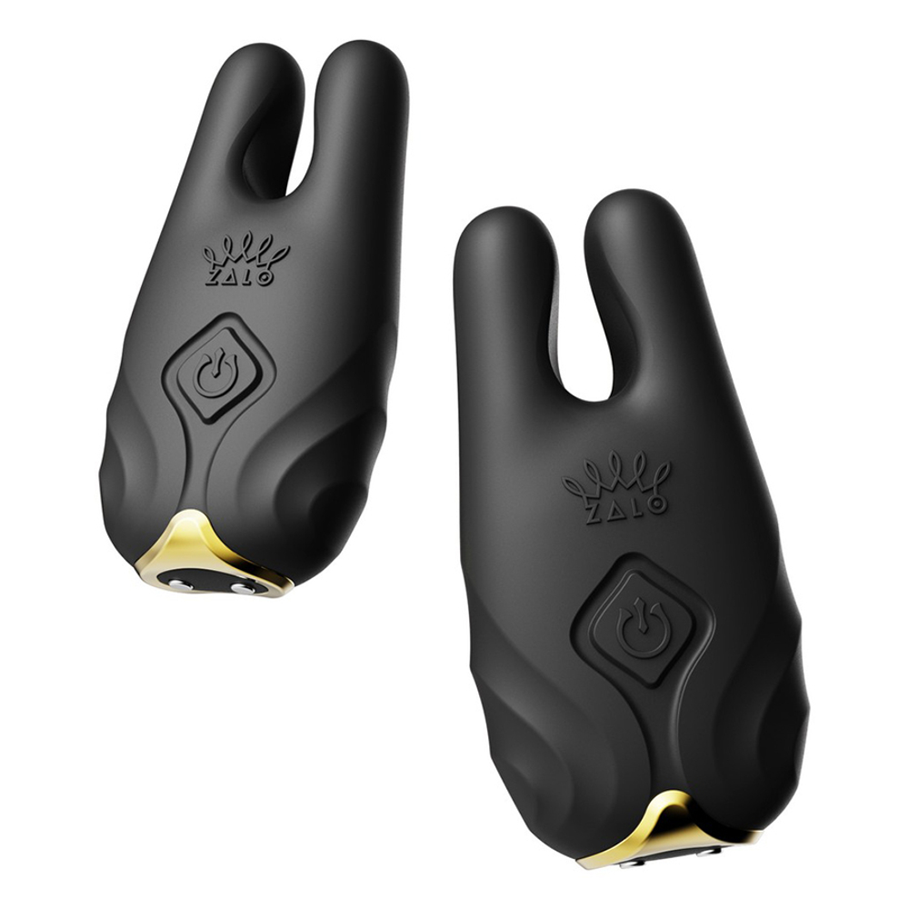 Черные виброзажимы на соски с пультом ДУ и управлением через приложение Zalo Nave Vibrating Nipple Clamps Obsidian Black
