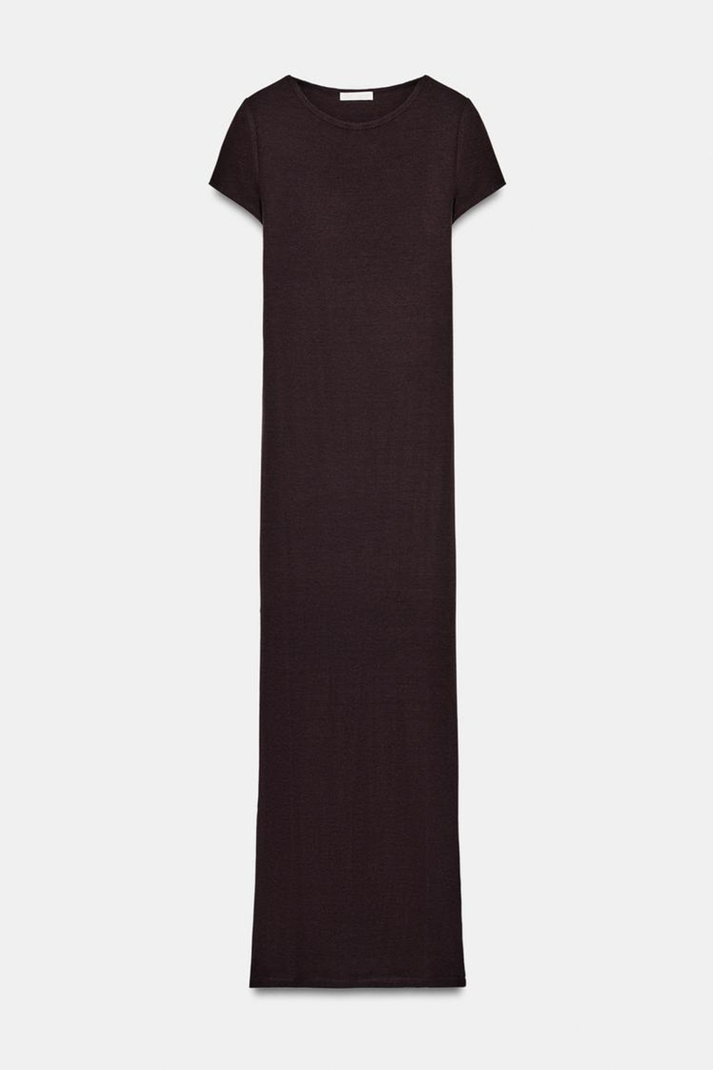 ZARA ДЛИННОЕ ПЛАТЬЕ С КОРОТКИМИ РУКАВАМИ, КОРИЧНЕВЫЙ