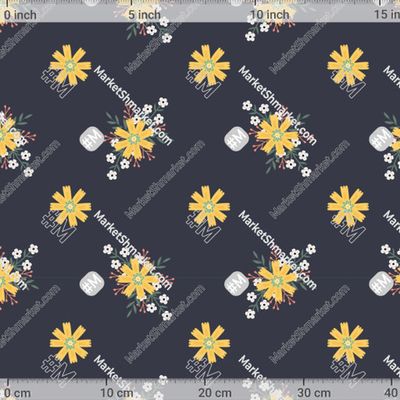 Желтые цветочки на темно синем фоне. by Inna Borodulina 366 DPI