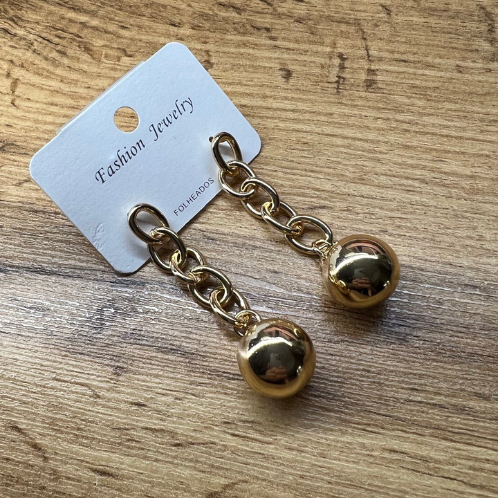 Серьги "Цепи" 5 звеньев овал подвеска шарик 14 мм металл золотистый розовый