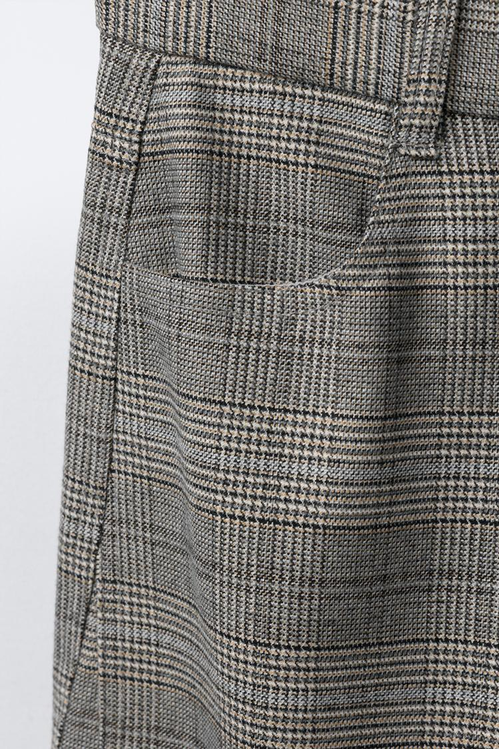 ZARA УТЕПЛЕННЫЕ БРЮКИ BARREL В КЛЕТКУ, СВЕТЛО-БЕЖЕВЫЙ