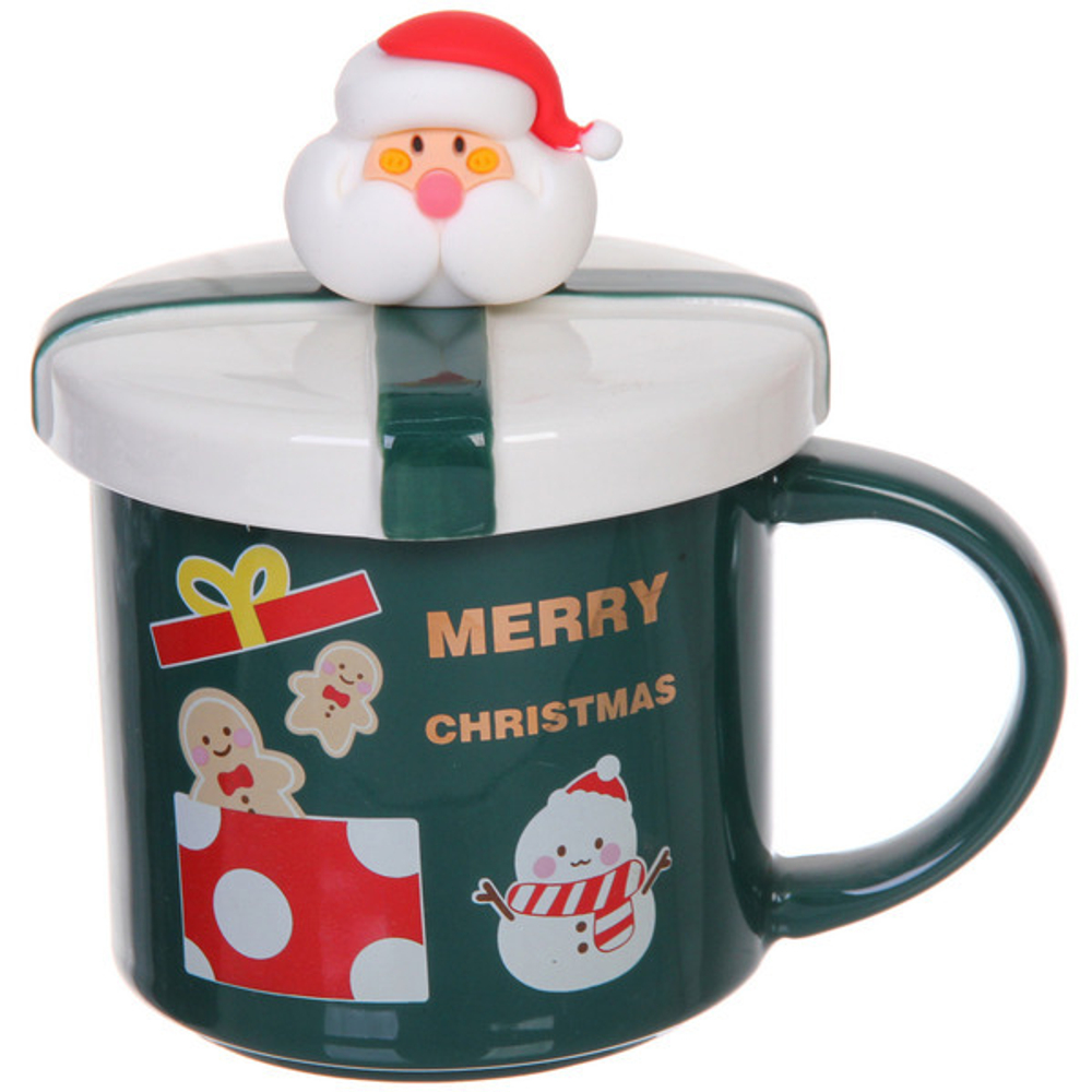 Кружка керамическая 400мл «Рождественский микс» с крышкой и ложкой
