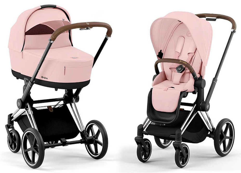 Коляска 3 в 1 Cybex Priam IV Chrome Brown и автокресло Aton B2 i-Size Volcano Black Peach Pink