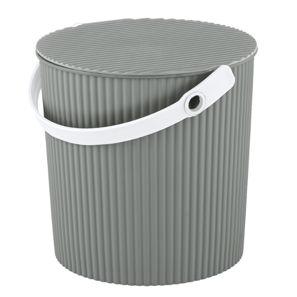 Ведро-универсал 10 л с крышкой, ребристая поверхность цвет серый