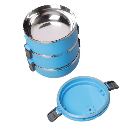 Ланч бокс тройной 2100 мл. круглый Kamille KM-2107 (пластик, нержавеющая сталь)