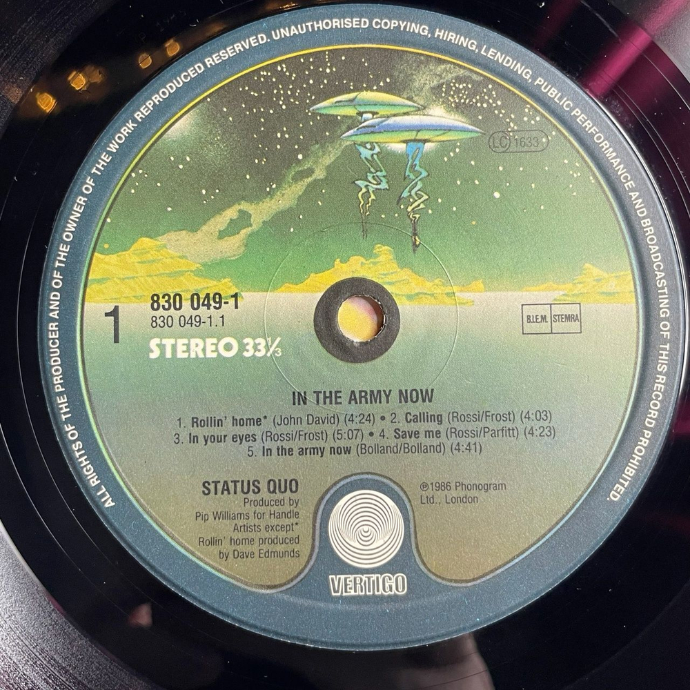 Винтажная виниловая пластинка LP Status Quo In The Army Now (Holland 1986) End Of The Line