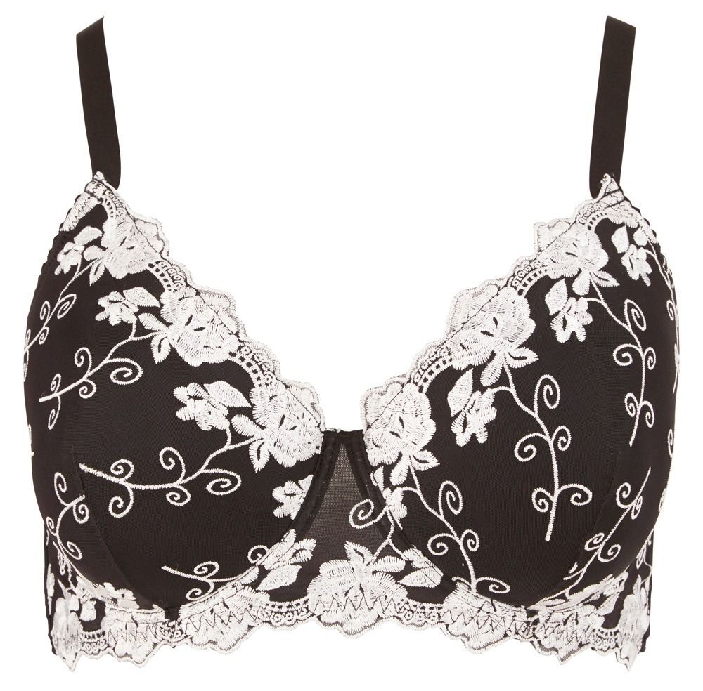 Роскошный бюстгальтер с контрастной цветочной вышивкой (Размер: 85F) (Цвет: черный с белым)
