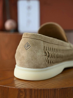 Темно-бежевые лоферы Loro Piana Summer Walk с плетением по периметру