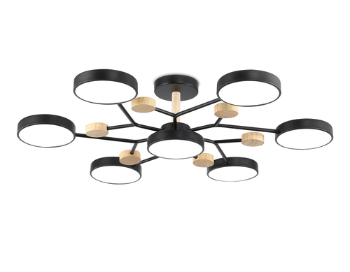 Светильник светодиодный подвесной FL4866/7 BK/WD черный/дерево 126W 3000-6000K D830*190 (без ПДУ)