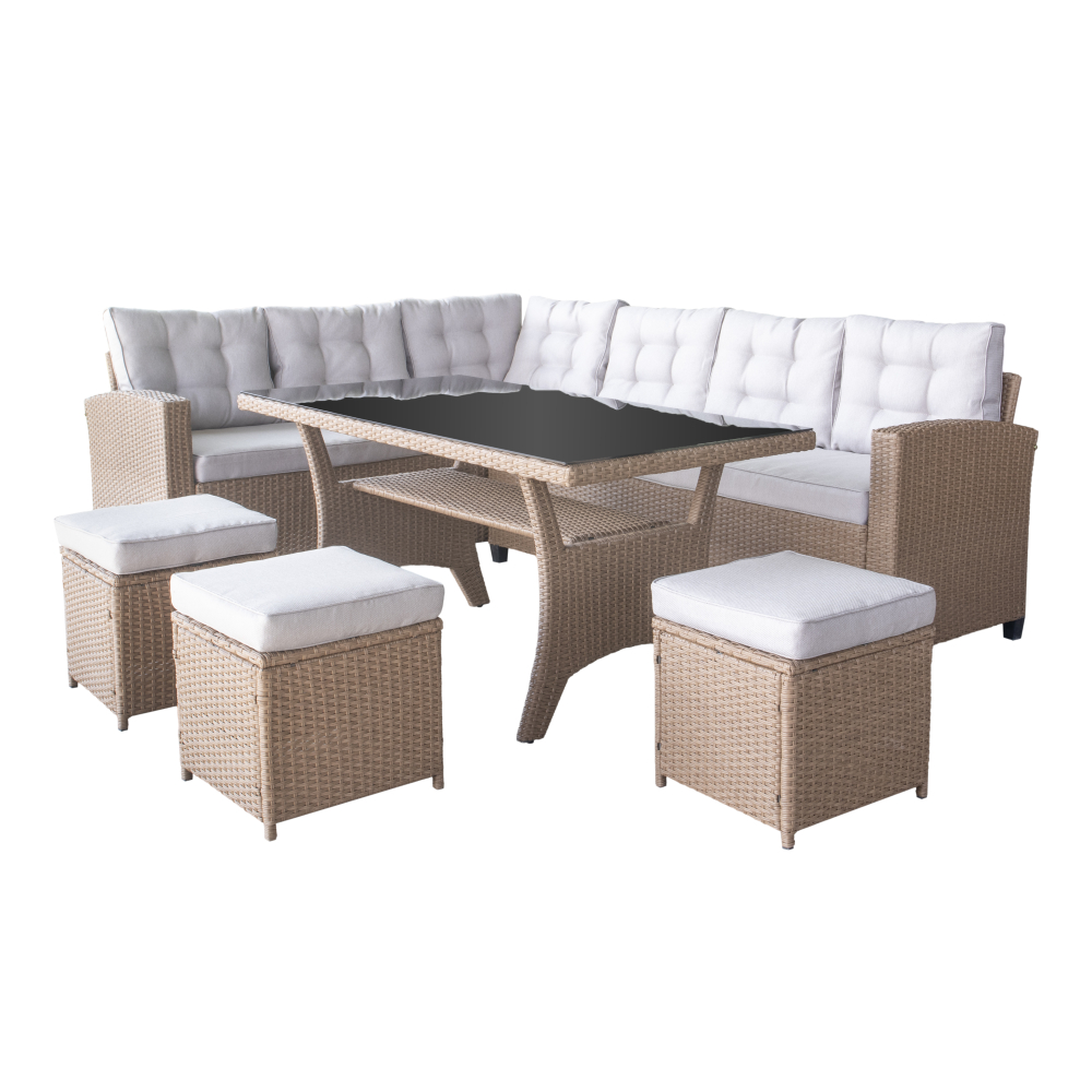 Набор мебели Версаль New арт.GS090 бежевый, бежевый (ротанг бежевый, подушки темно-беж.) "Garden story"