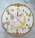 Авторские детские настенные часы с игрушками "Фея на луне с единорожками" 30см