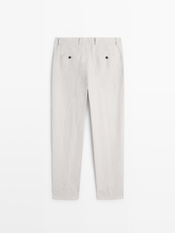 Massimo Dutti Льняные брюки Barrel приталенного кроя, ледяной