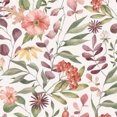 Осенняя листва, цветы, рябина