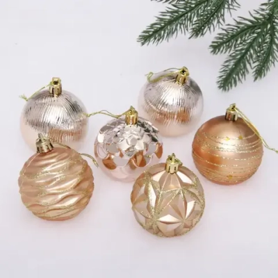 Новогодние шары 6 см (набор 6 шт) «Волшебный вечер», Шампань