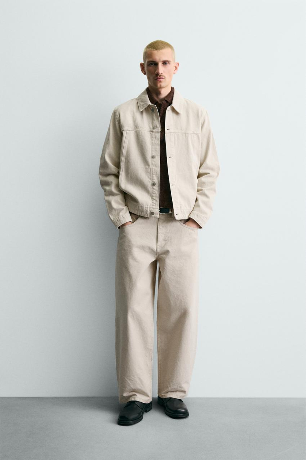 ZARA БАЗОВАЯ ДЖИНСОВАЯ КУРТКА, ЖЕЛТОВАТО-БЕЛЫЙ