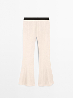 Massimo Dutti Расклешенные брюки с контрастным поясом, бежевый