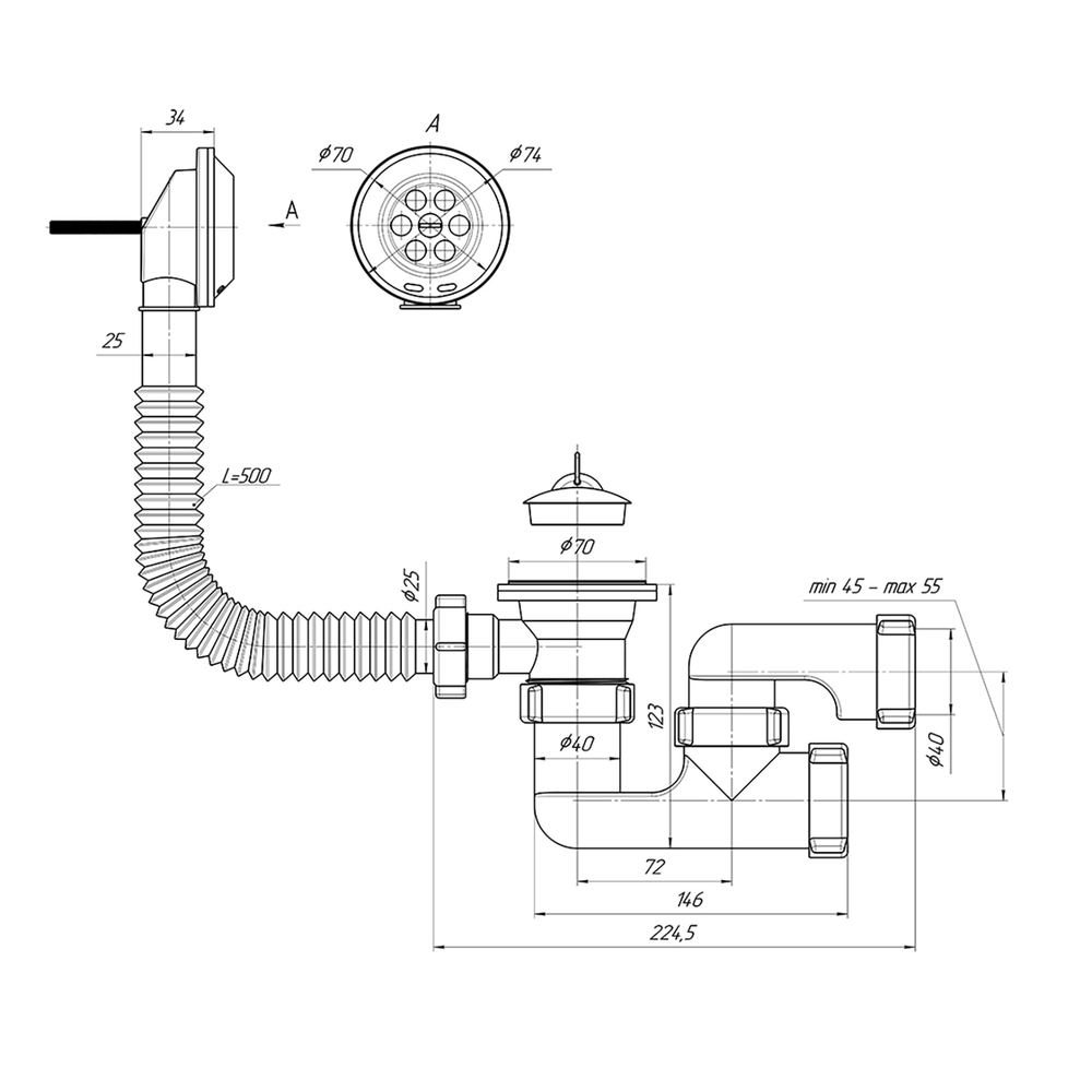 Обвязка на ванну  1 1/2*40 с вып. и пер. регулир. Варяг С6250 АНИ пласт