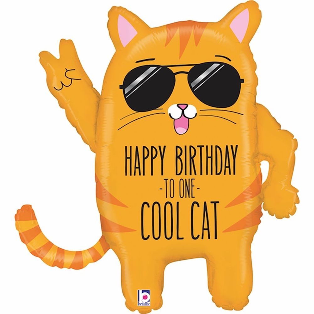 Шар Фигура &quot;Happy Birthday TO ONE COOL CAT Кот&quot;