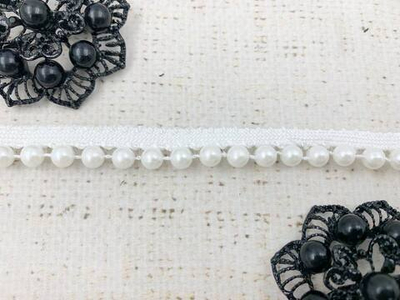 Кант на ленте с бусинами, ш. 1,2 см, d 0,6 см, молочный
