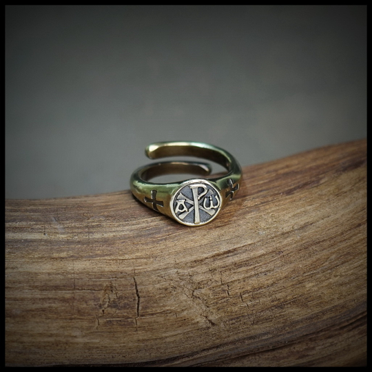 Религиозное кольцо "Хризма" новое , латунь