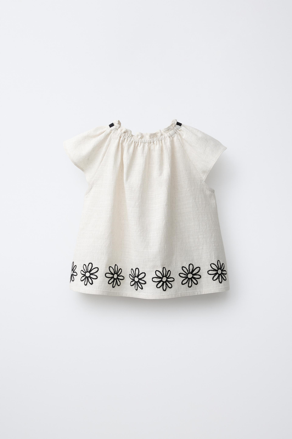 ZARA БЛУЗА С ЦВЕТОЧНОЙ ВЫШИВКОЙ, СВЕТЛО-БЕЖЕВЫЙ