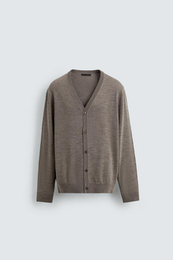 ZARA КАРДИГАН ИЗ 100% ШЕРСТИ, СЕРОВАТО-КОРИЧНЕВЫЙ