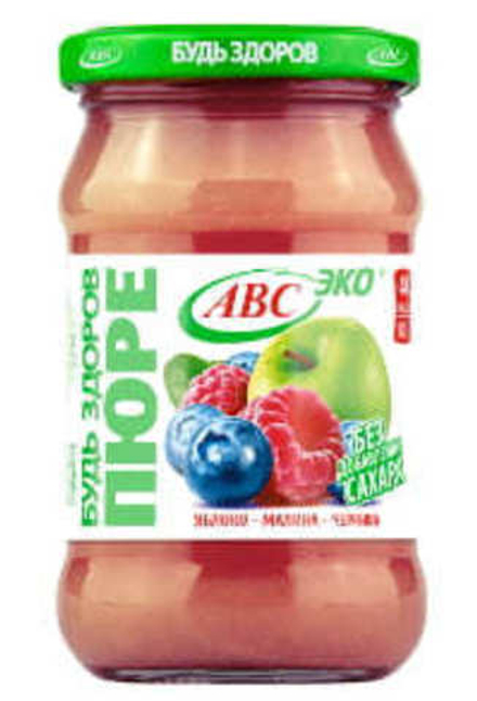 Фруктовое пюре "Будь здоров" Яблоко-Малина-Черника 280 г. АВС