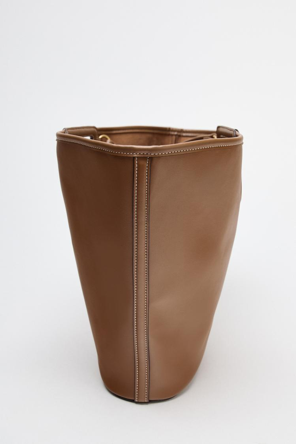 ZARA БОЛЬШАЯ СУМКА-ШОПЕР С ДЕКОРАТИВНОЙ СТРОЧКОЙ, ТЕМНЫЙ РЫЖЕВАТО-КОРИЧНЕВЫЙ