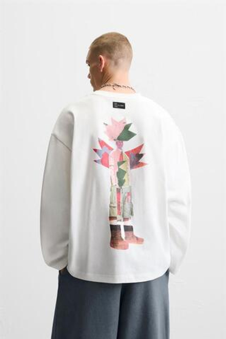 ZARA ФУТБОЛКА С ФОТОПРИНТОМ, БЕЛЫЙ