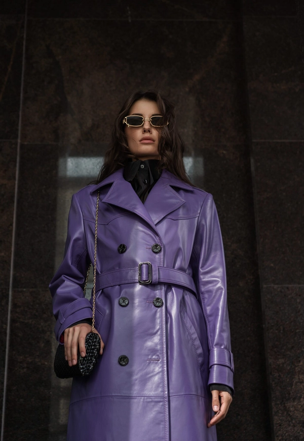 Тренч кожаный фиолетовый