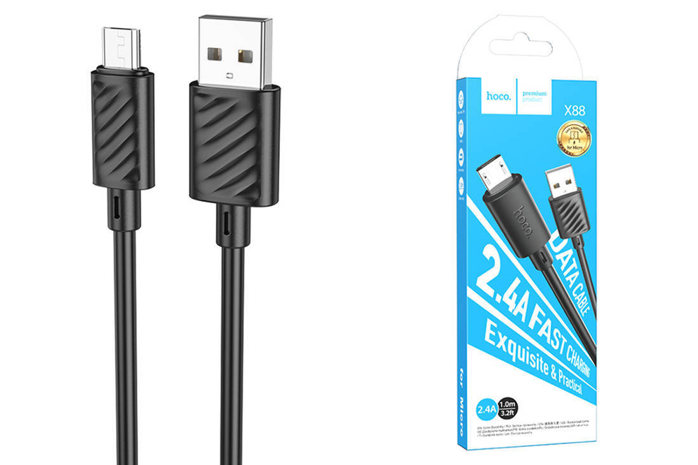 Кабель MicroUSB 2.4А HOCO X88 1-метр
