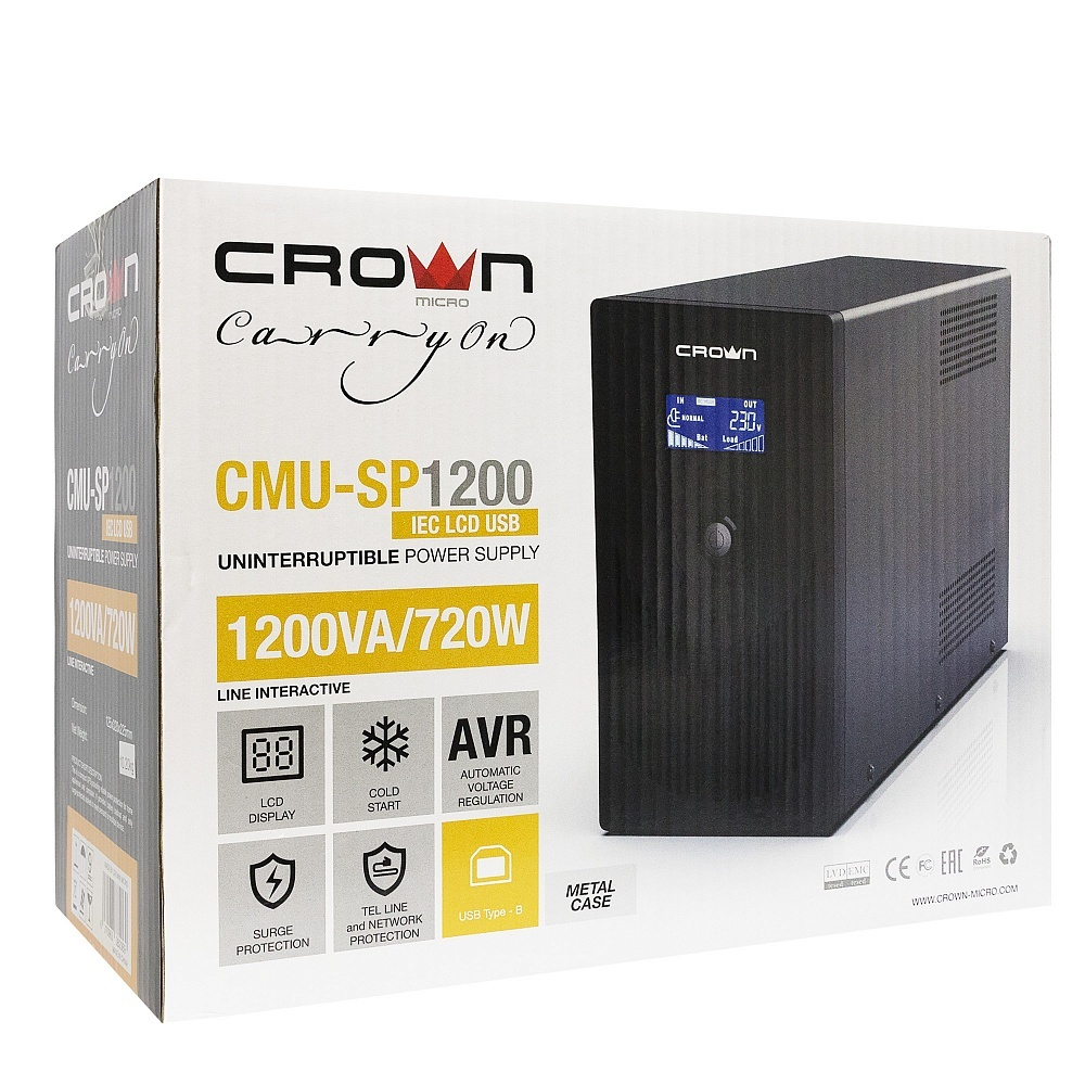 Источник бесперебойного питания  Crown CMU-SP1200IEC LCD USB