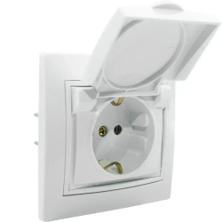 Розетка встраиваемая одинарная с заземления с крышкой IP 44 Jilion белый
