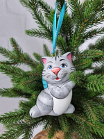 Котик с бантиком ёлочная игрушка из фарфора