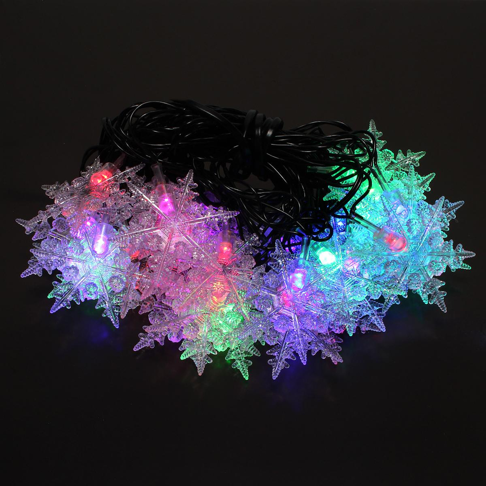 Электрогирлянда LED цветная с насадкой Снежинки, длина насадки 5,8см, 28 ламп, 5м, 1 р.м.